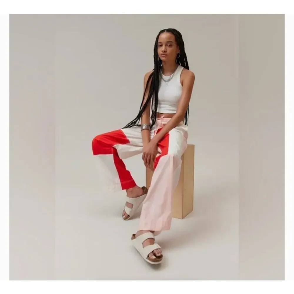 BDG Urban Outfitters Joey Pink & Red Color Block Wide Leg Pants sz XL NWOT